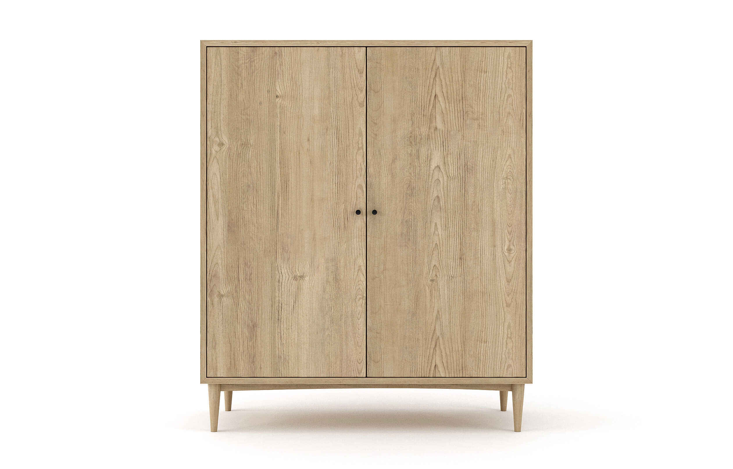 Atten Armoire shown in White Oak with Black Knobs