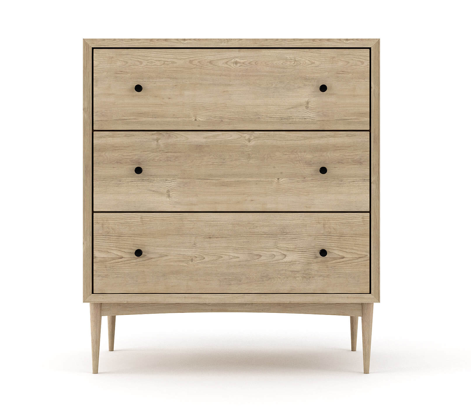 Shown in White Oak with black knobs