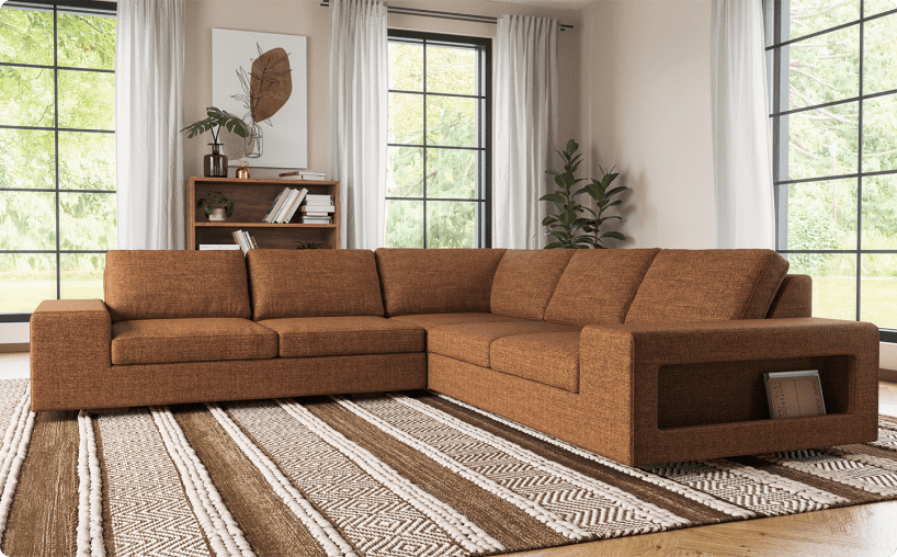 Blumen Corner Sectional in deep orange fabric