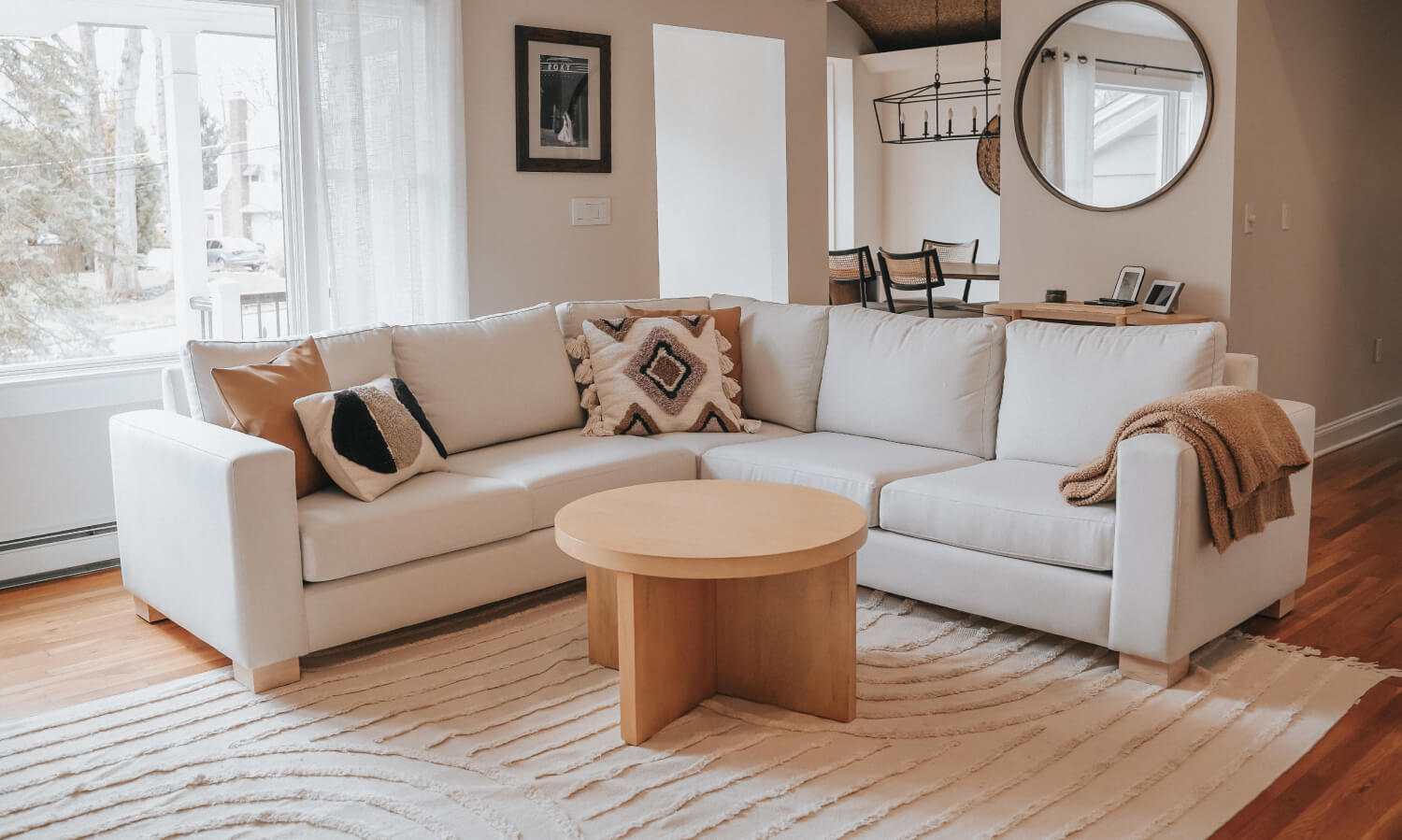 IRL: Rio Corner Sectional 99" x 99", shown here in Texture Oyster fabric with Dave 3"H Maple Legs. Image courtesy of @lizeidelman