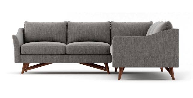 grey gio sectional with walnut base