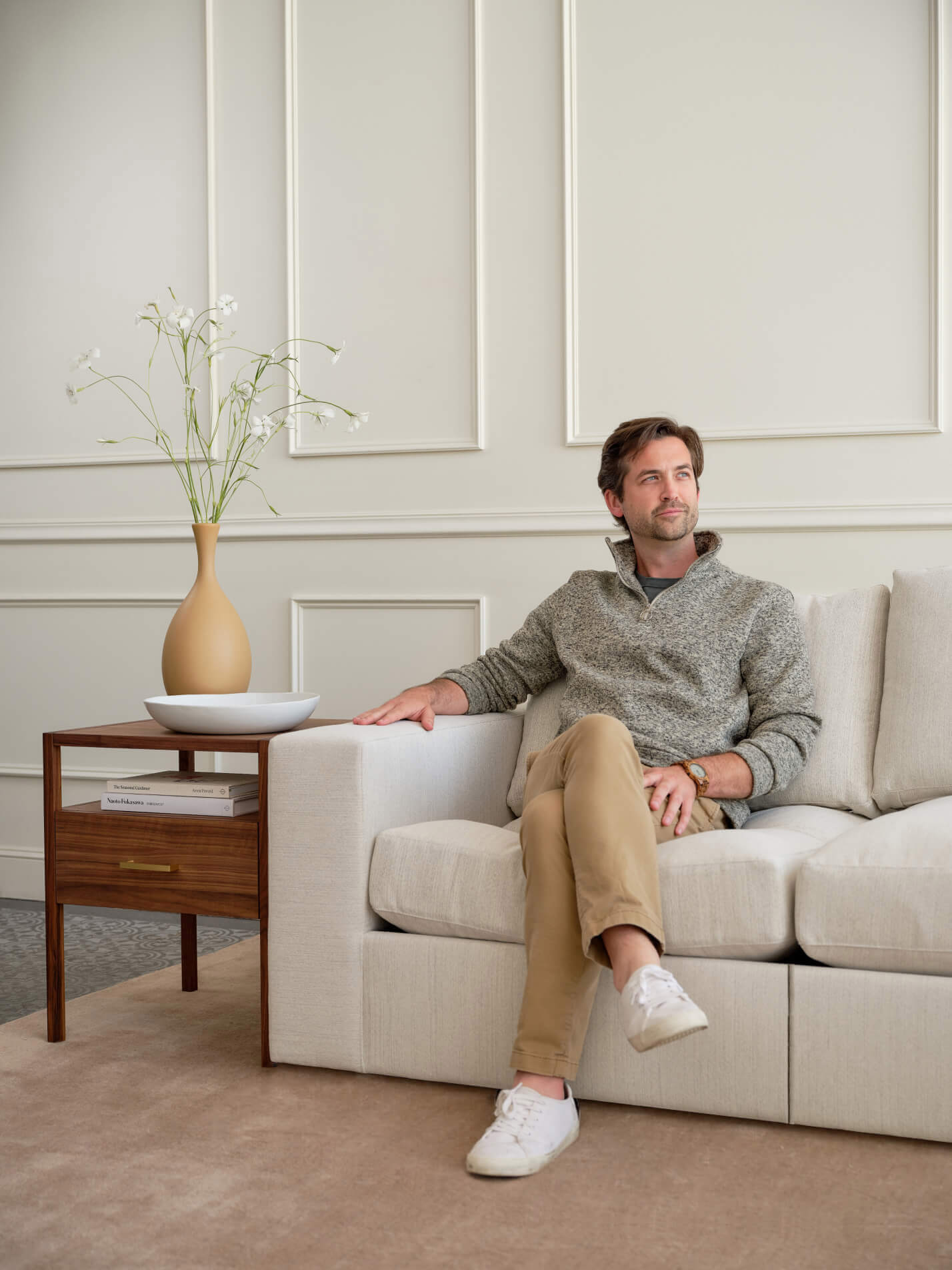 IRL: Rio Grand Corner Sectional in Elder Snow fabric