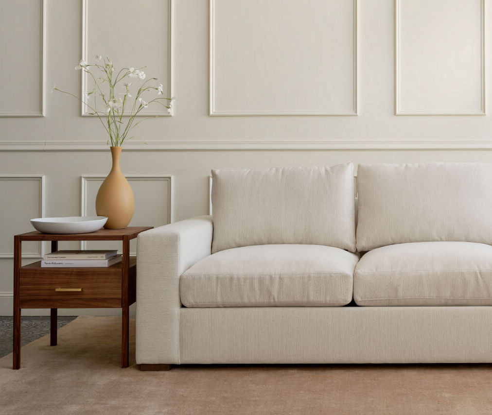 IRL: Rio Plush Chaise Sectional in Elder Snow fabric