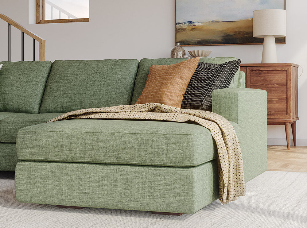 G: Shown in Deluxe Cypress fabric with Lulu Throw pillows.