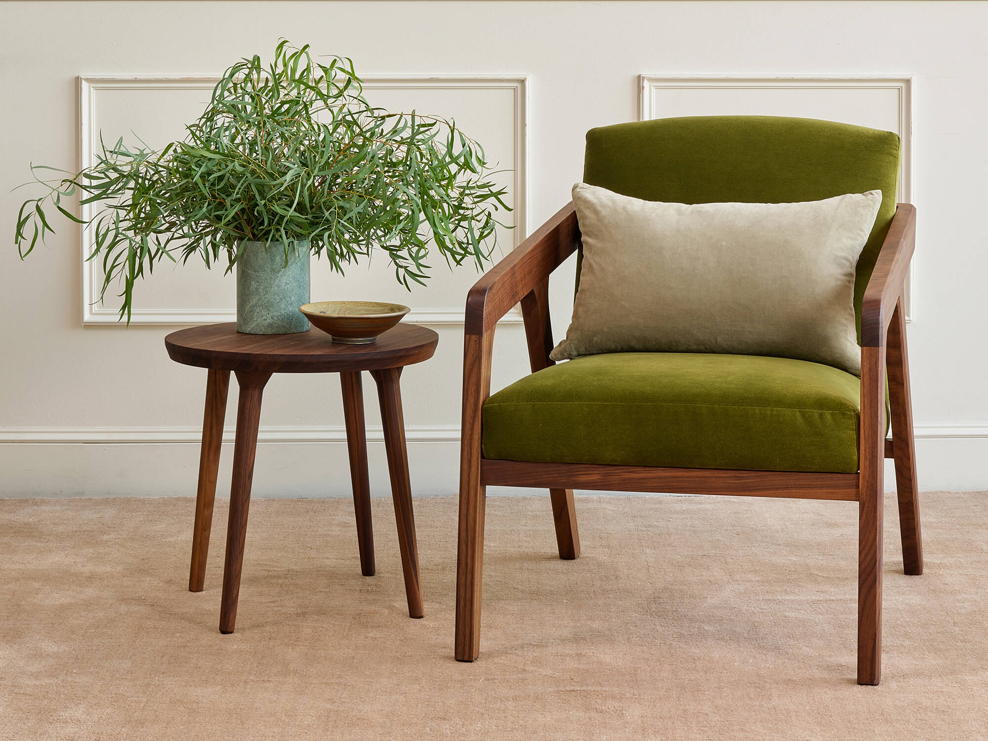 IRL: Shown in walnut alongside the Burr Chair
