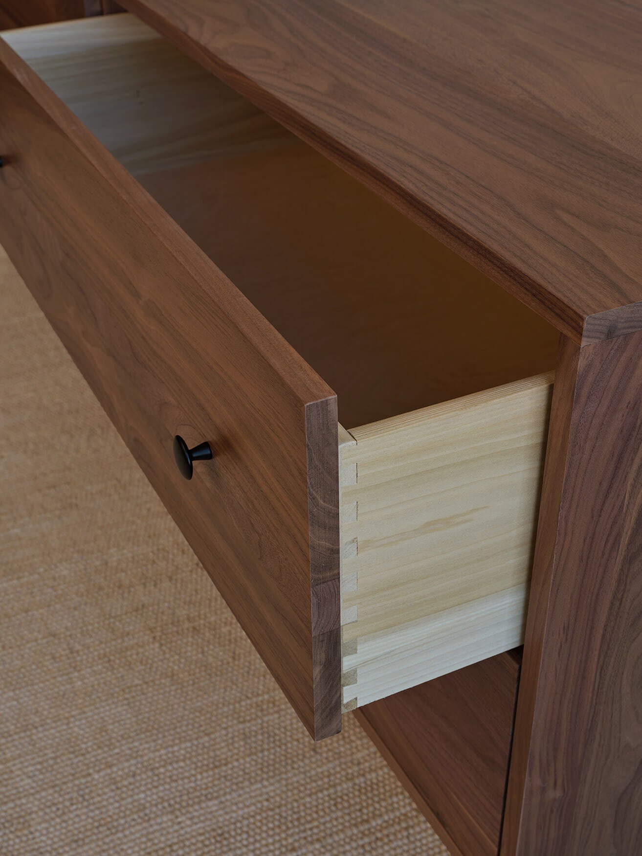 IRL: Dovetail joint detail on the Atten 4-Door Dresser in walnut