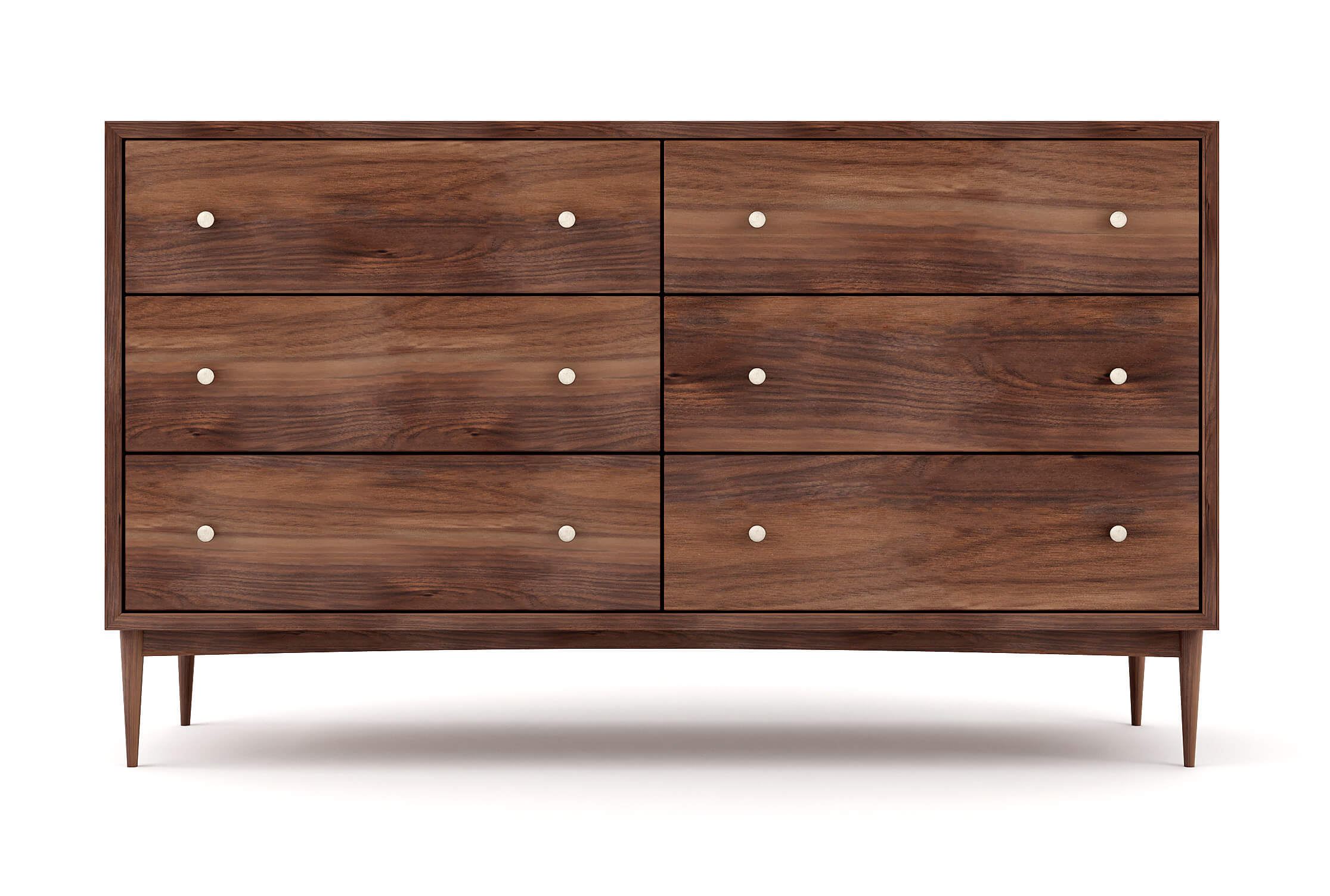 Atten 6-Drawer Dresser shown in Walnut with Brass Knobs