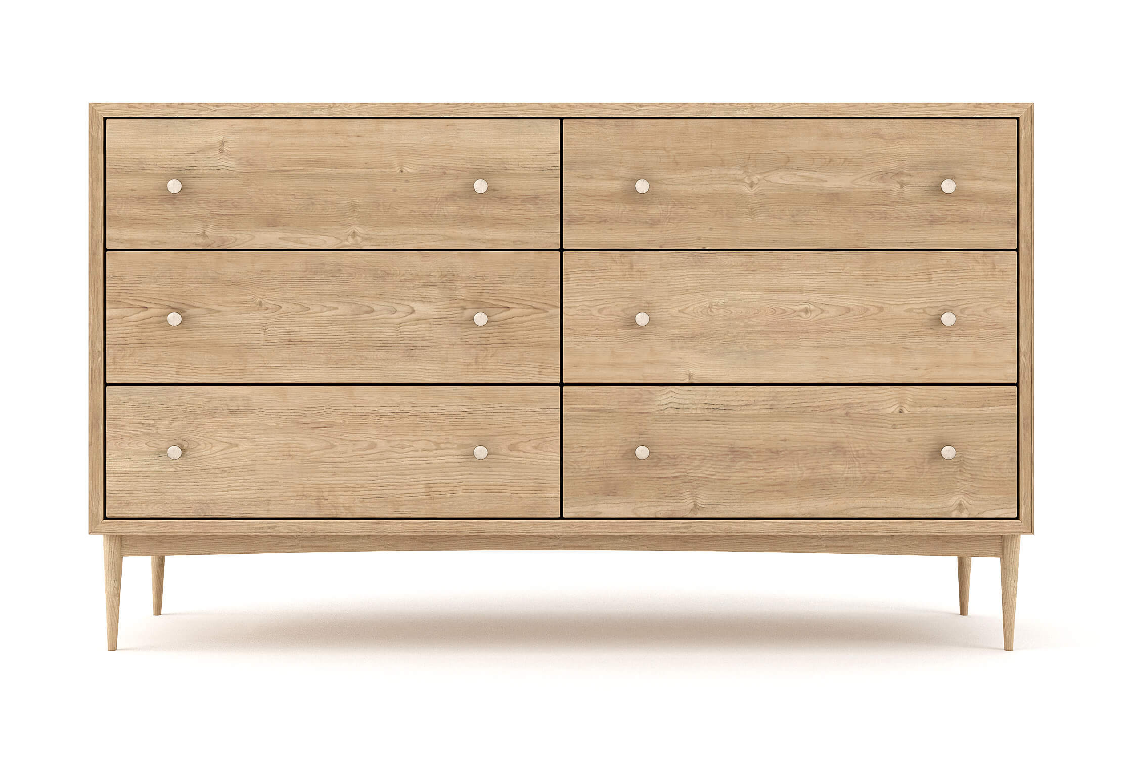 Atten 6-Drawer Dresser shown in White Oak with Brass Knobs