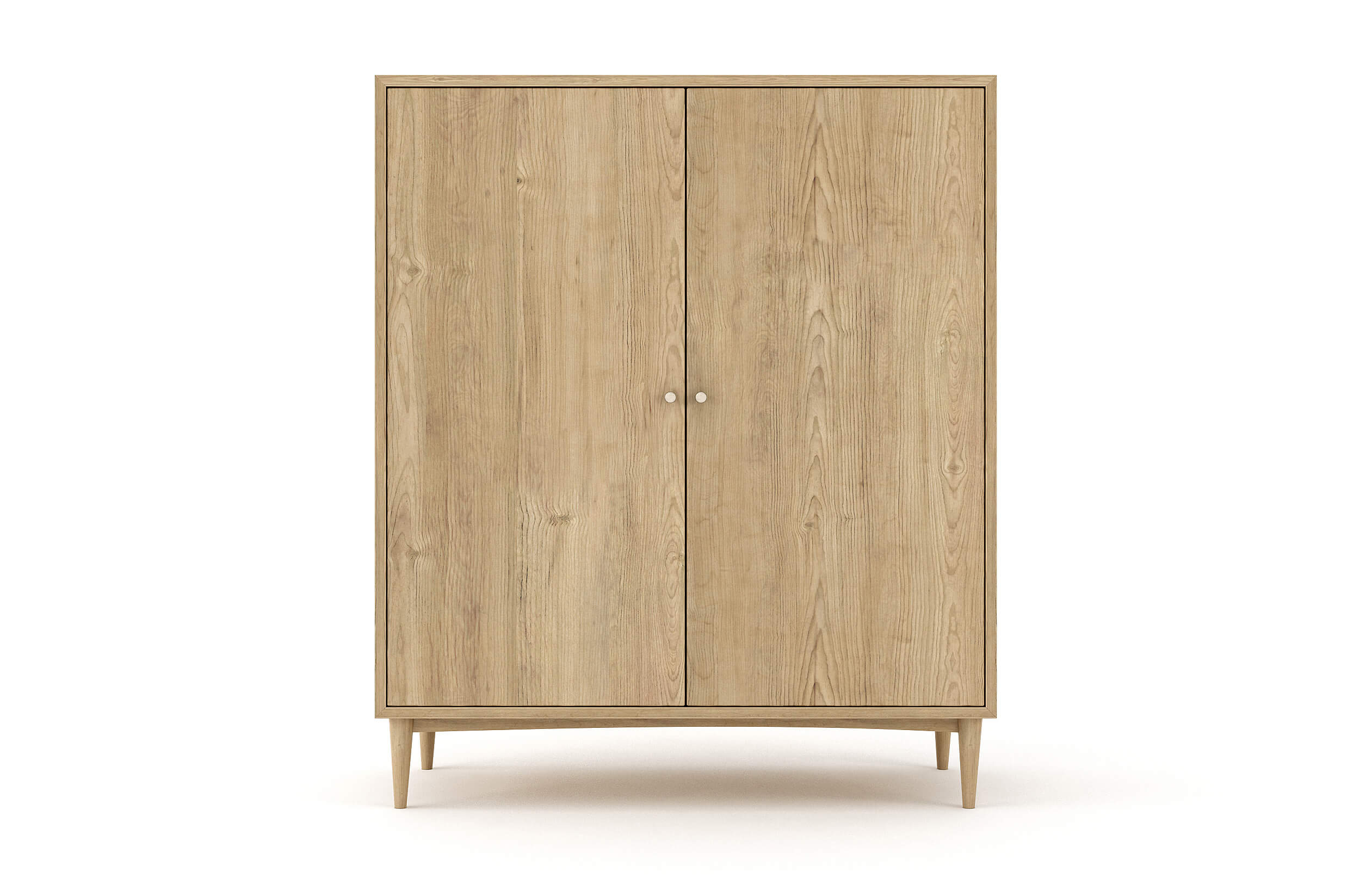 Atten Armoire shown in White Oak with Brass Knobs