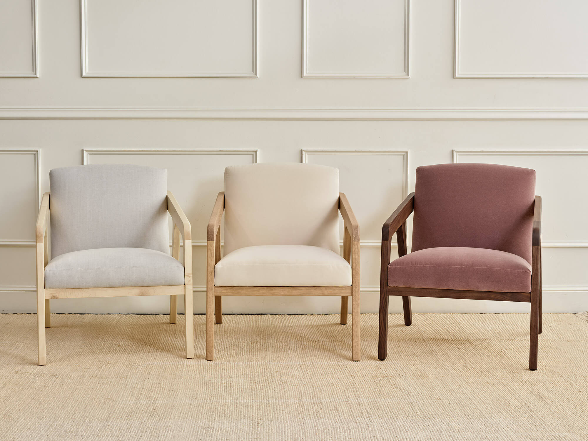 IRL: Burr Chair in maple, white oak, and deep walnut