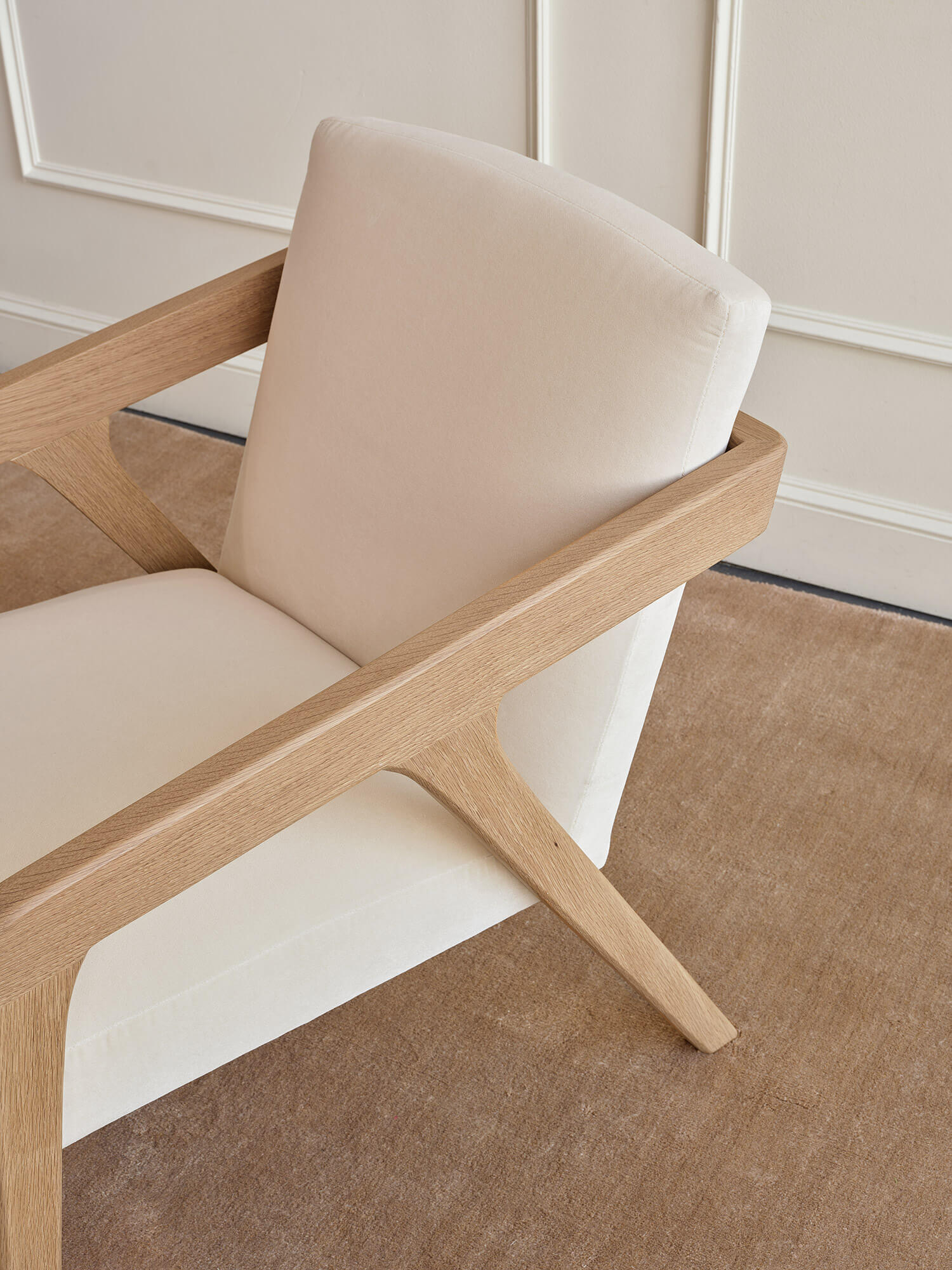 IRL: Burr Accent Chair in White Oak and Aster Velvet