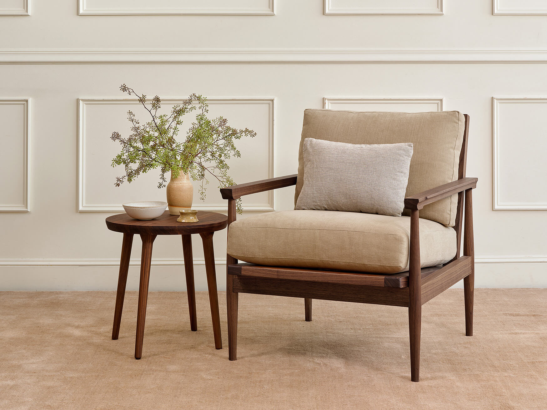IRL: EIM Chair in deep walnut with Juneberry Caribou fabric