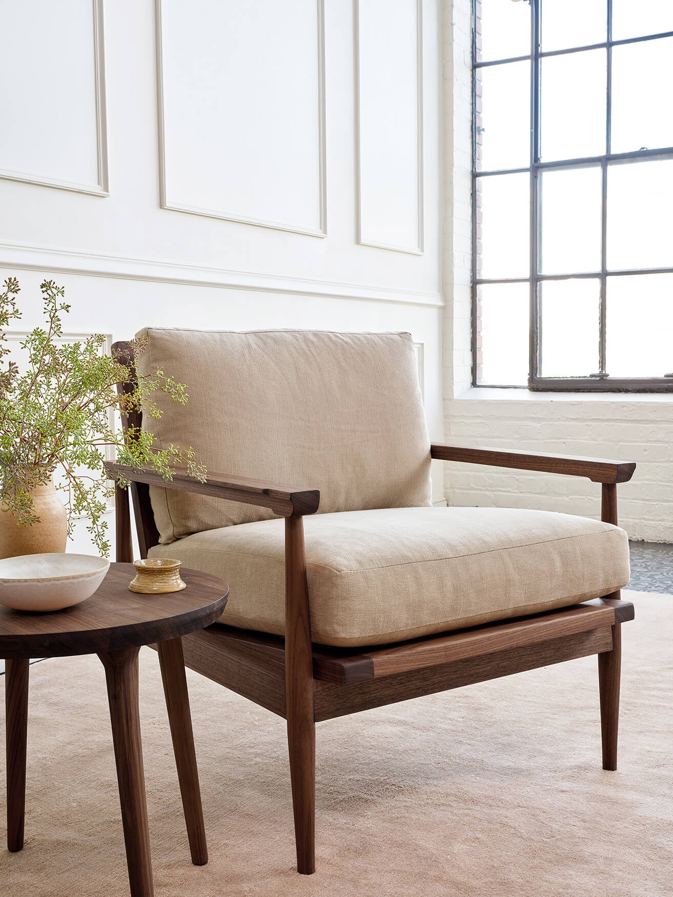 IRL: EIM Chair in deep walnut with Juneberry Caribou fabric