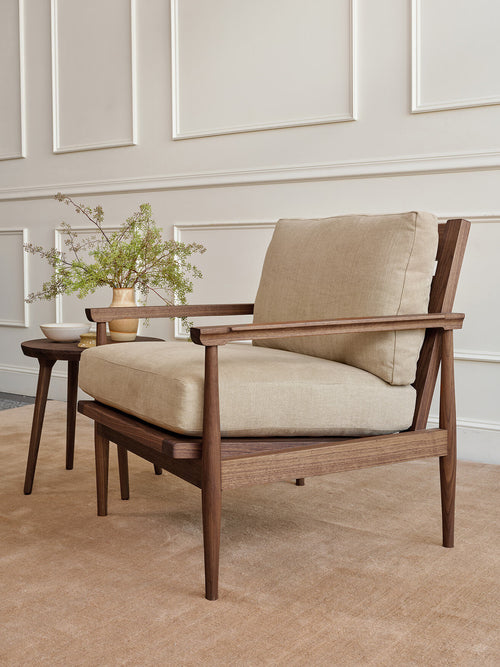 IRL: EIM Chair in deep walnut with Juneberry Caribou fabric