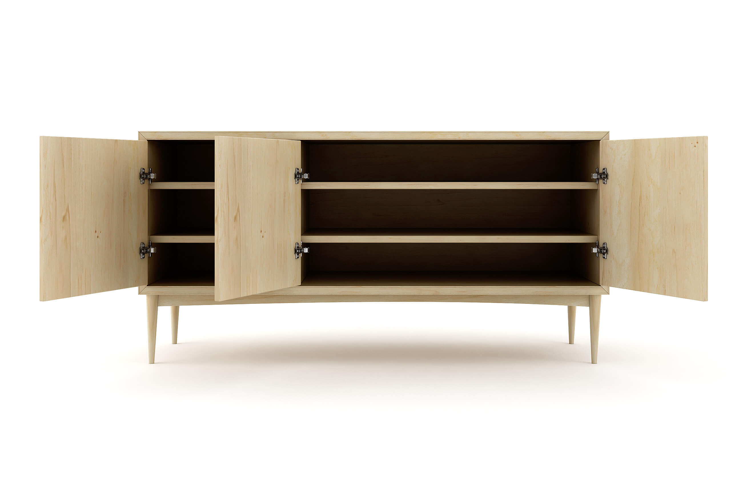 Emilia 3-Door Credenza in Maple with 2 Shelves