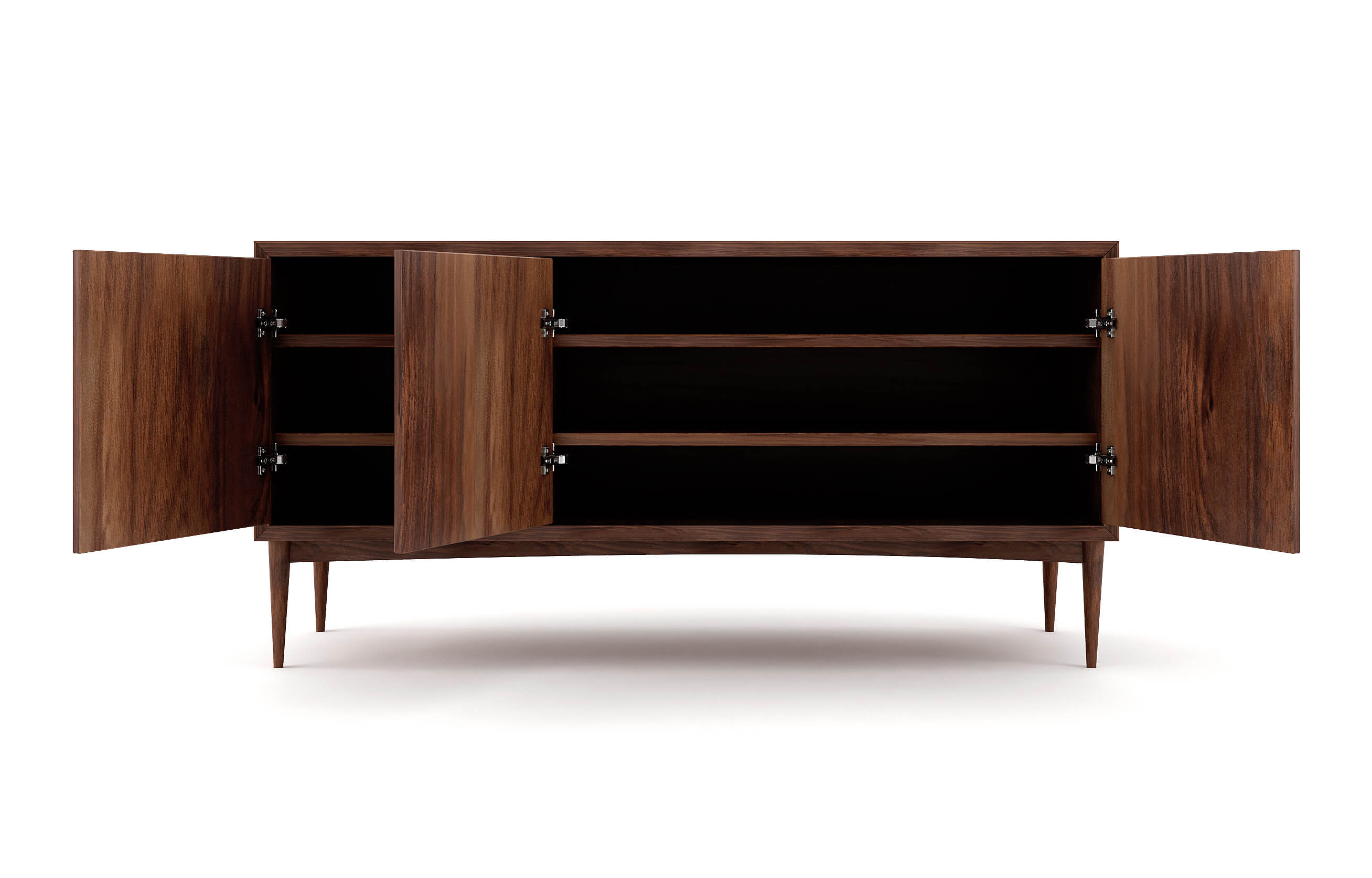 Emilia 3-Door Credenza in Walnut with 2 Shelves