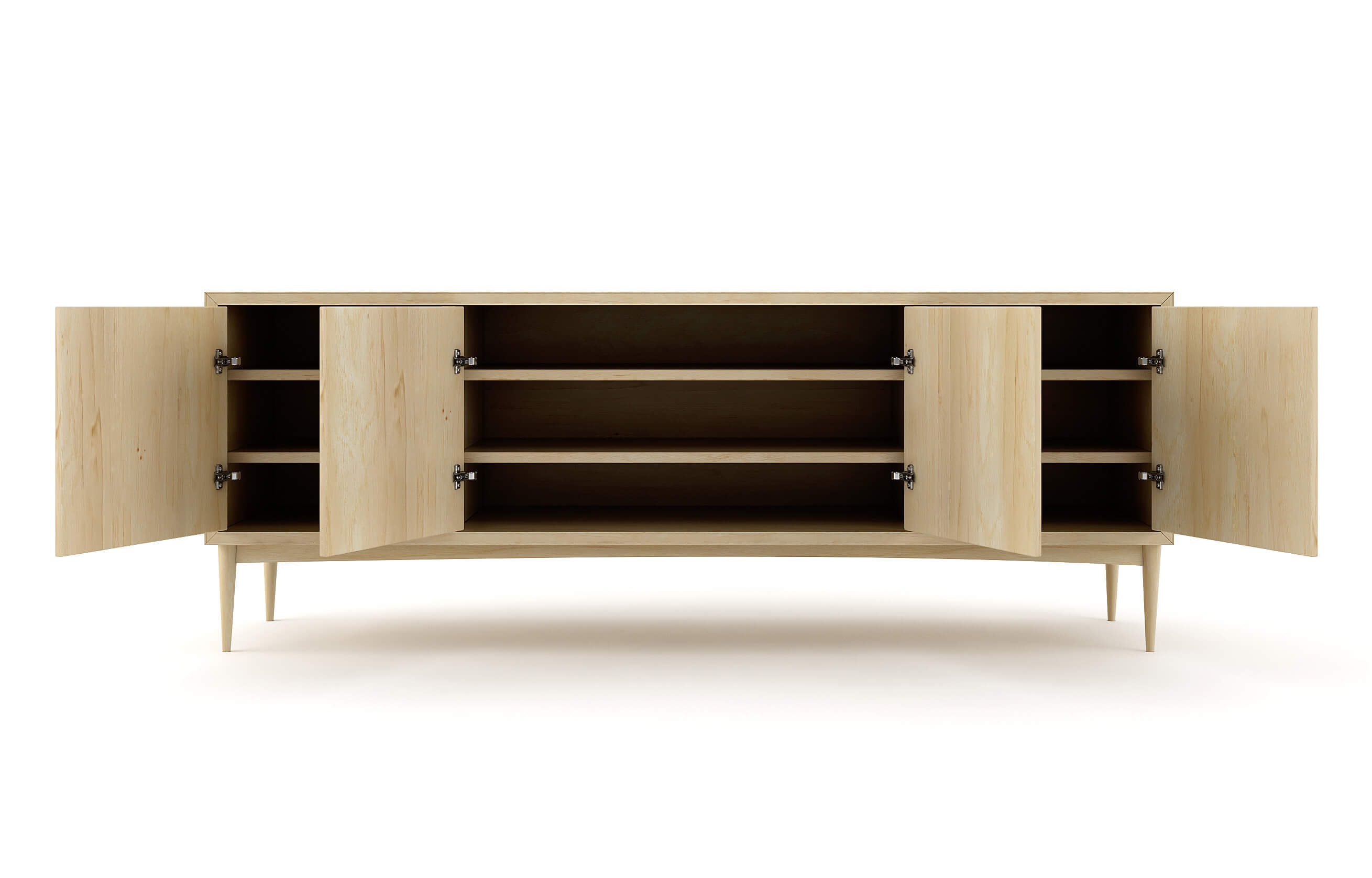 Emilia 4-Door Credenza in Maple with 2 Shelves