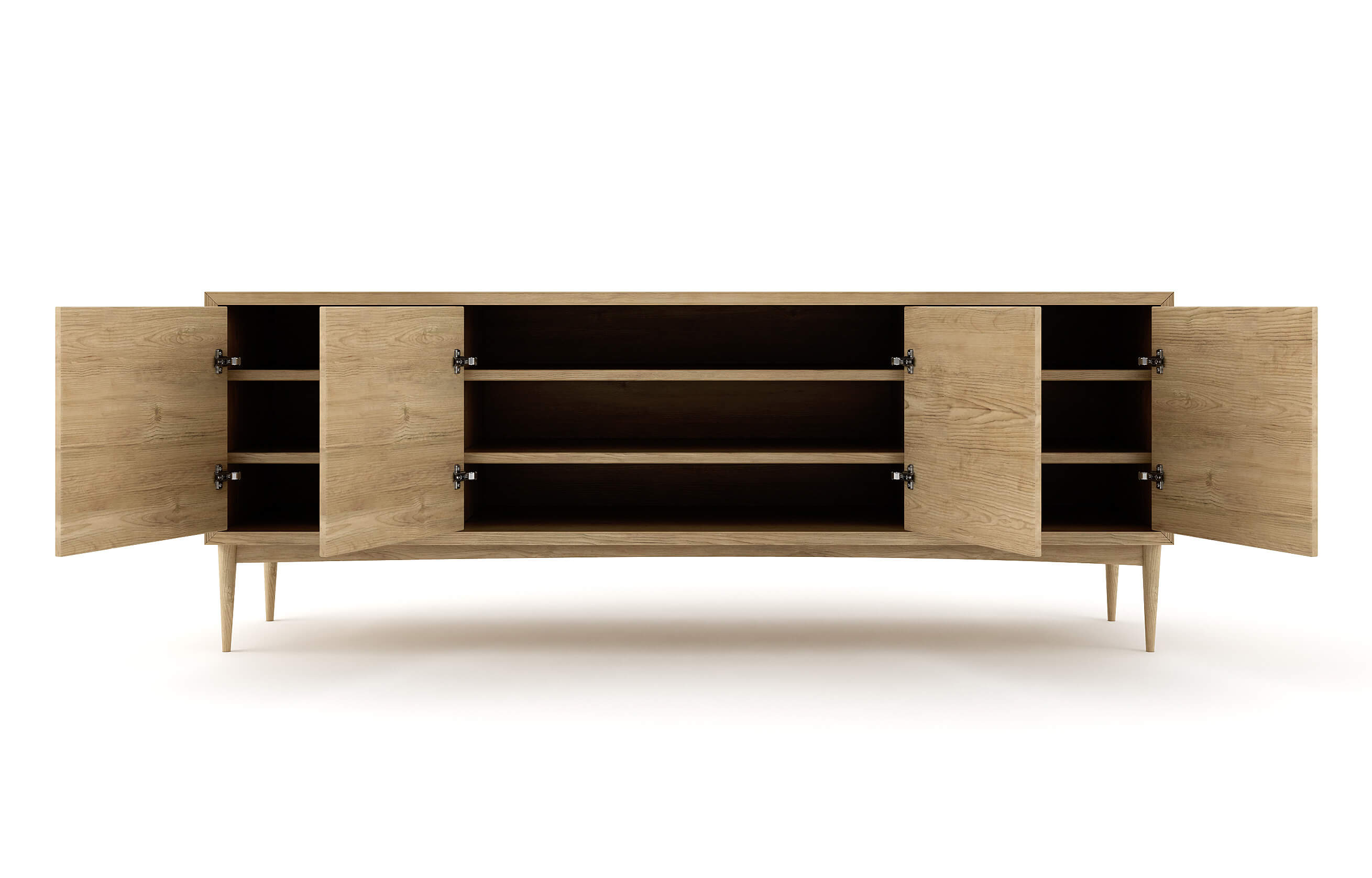 Emilia 4-Door Credenza in White Oak with 2 Shelves