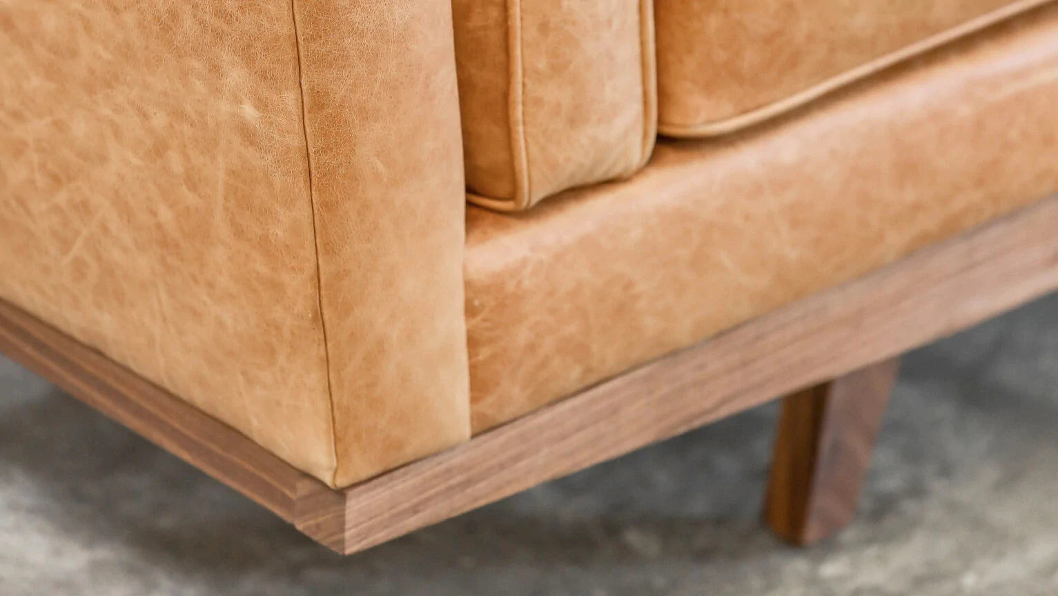 Medley Kirnik sofa in a natural saddle colored leather