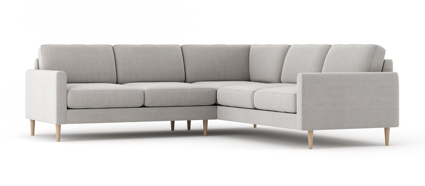 G: Lala Corner Sectional shown in linara porridge fabric and Thom Maple legs