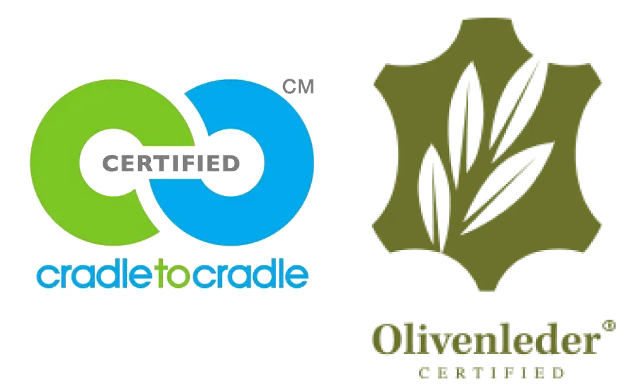 Cradle to Cradle and Olivenleder Certified logos