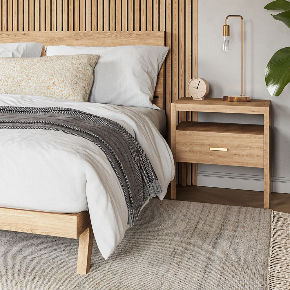 Palder Bed and Nightstand in solid maple wood