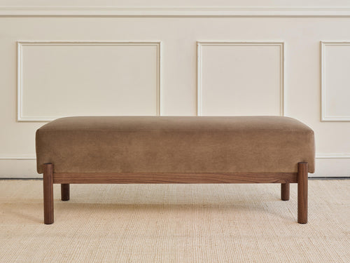 IRL: Paloma Bench in deep walnut and Aster Velvet Taupe