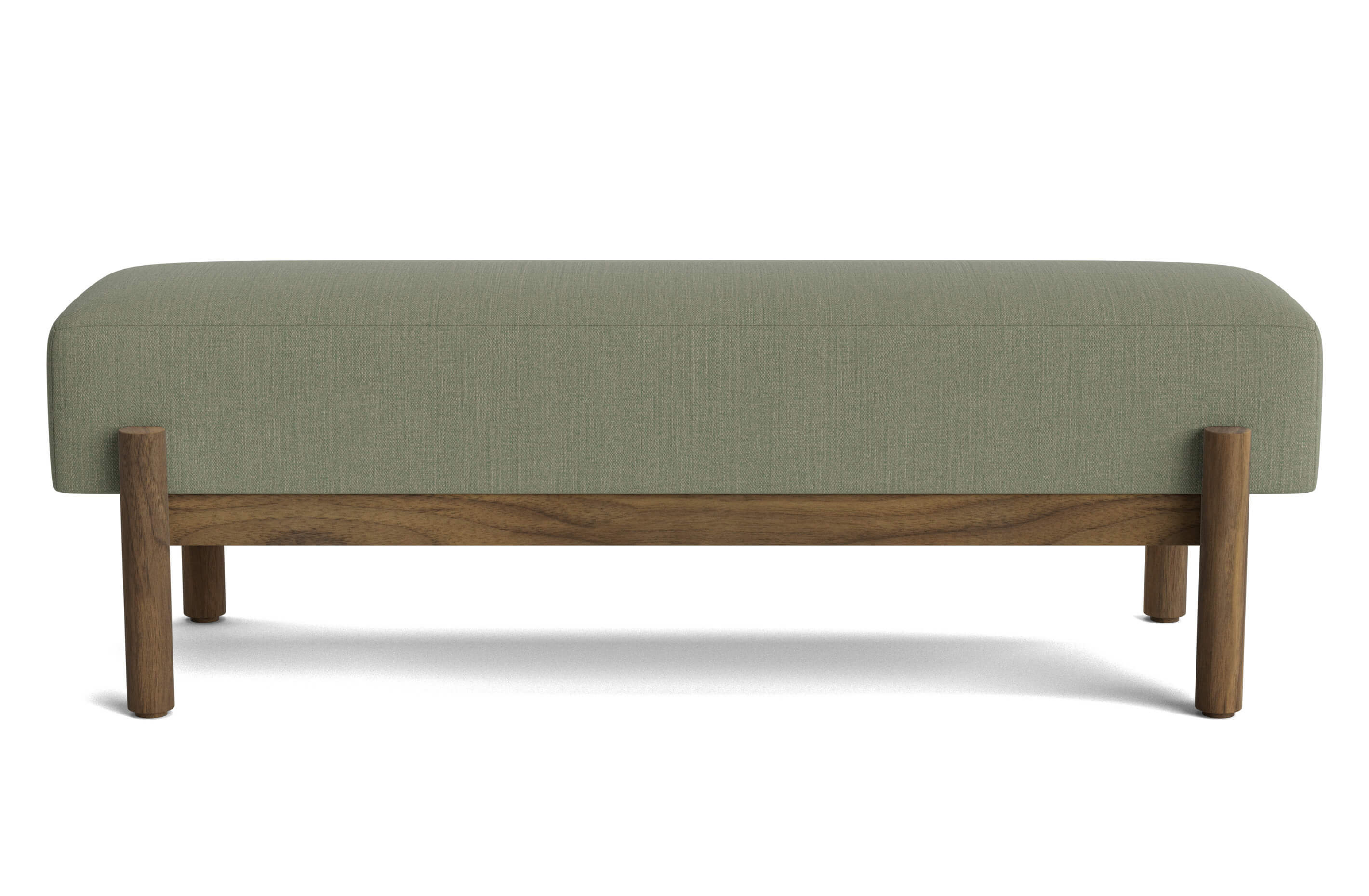 G: Paloma Bench in walnut and Juneberry Caribou fabric