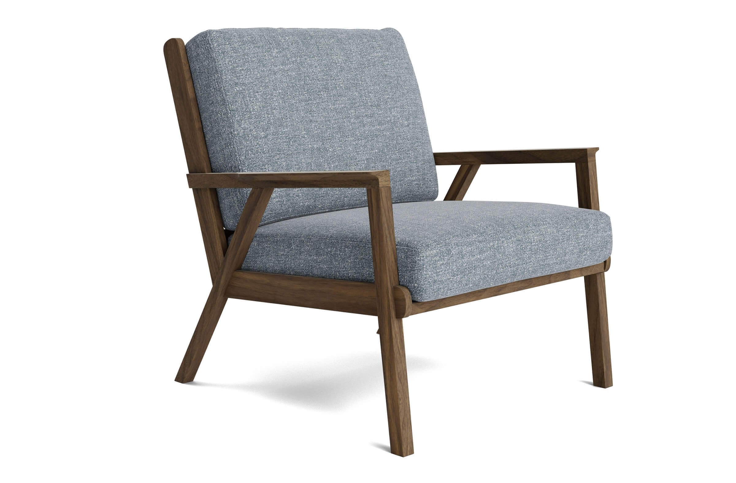 G: Shown in walnut wood with Riverbed Stone fabric