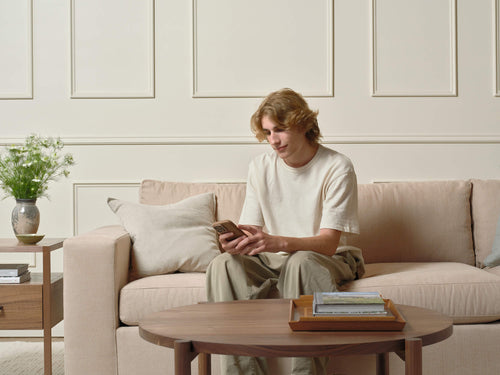 IRL: Rio Grand Corner Sectional in Juneberry Pebble fabric