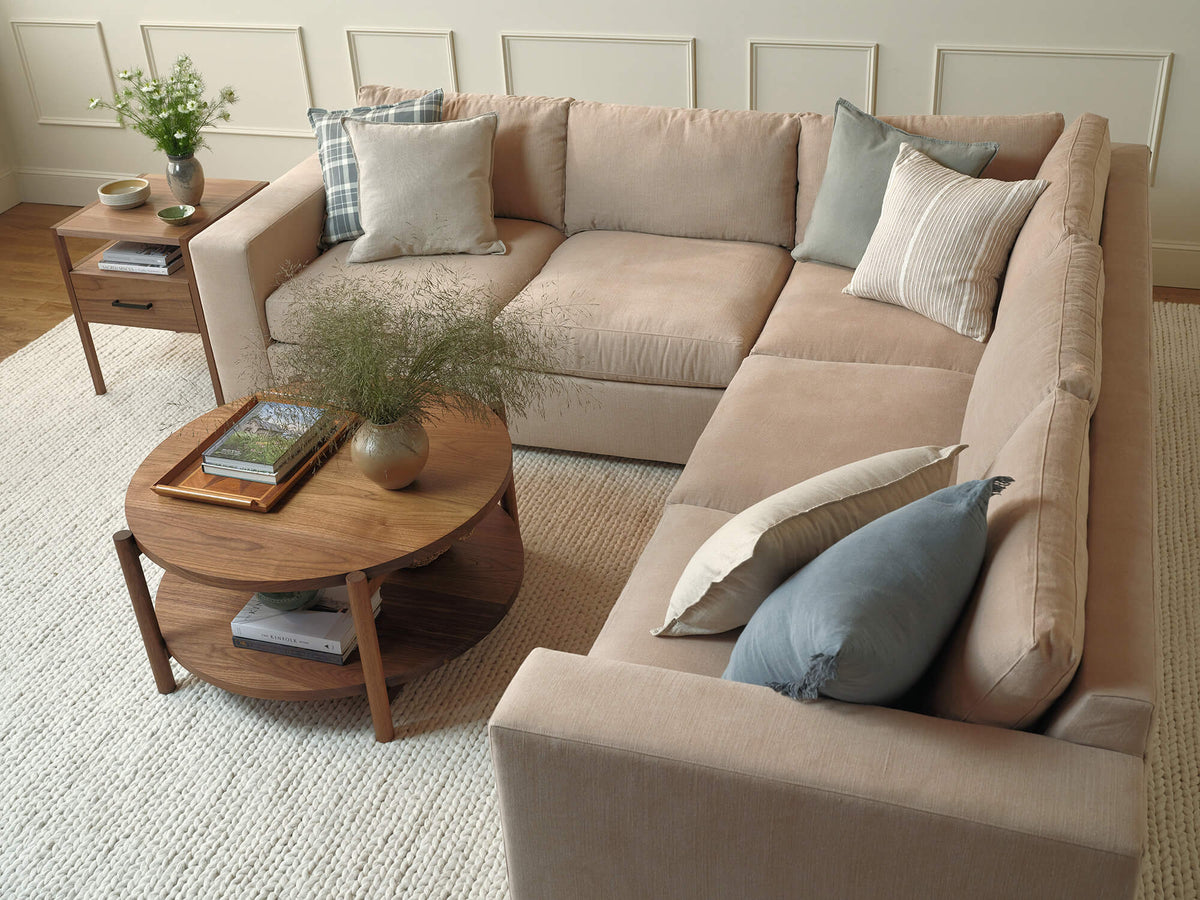 IRL: Rio Grand Corner Sectional in Juneberry Pebble fabric