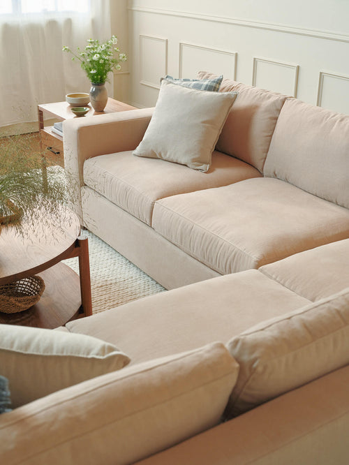 IRL: Rio Grand Corner Sectional in Juneberry Pebble fabric
