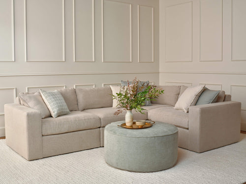IRL: Rio Grand Modular Corner Sectional in Stonecrop Linen Flax fabric