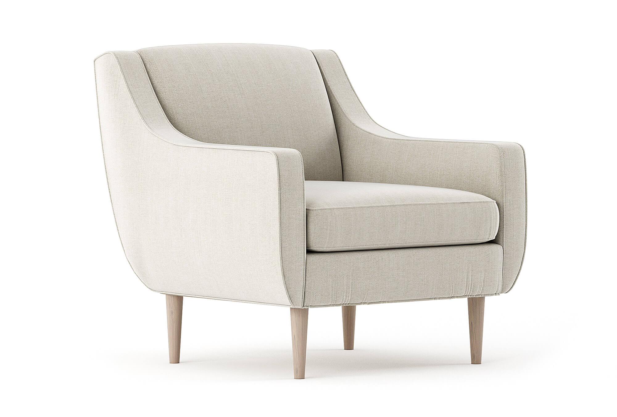G: Shown in Linara Porridge fabric and Thom Maple legs