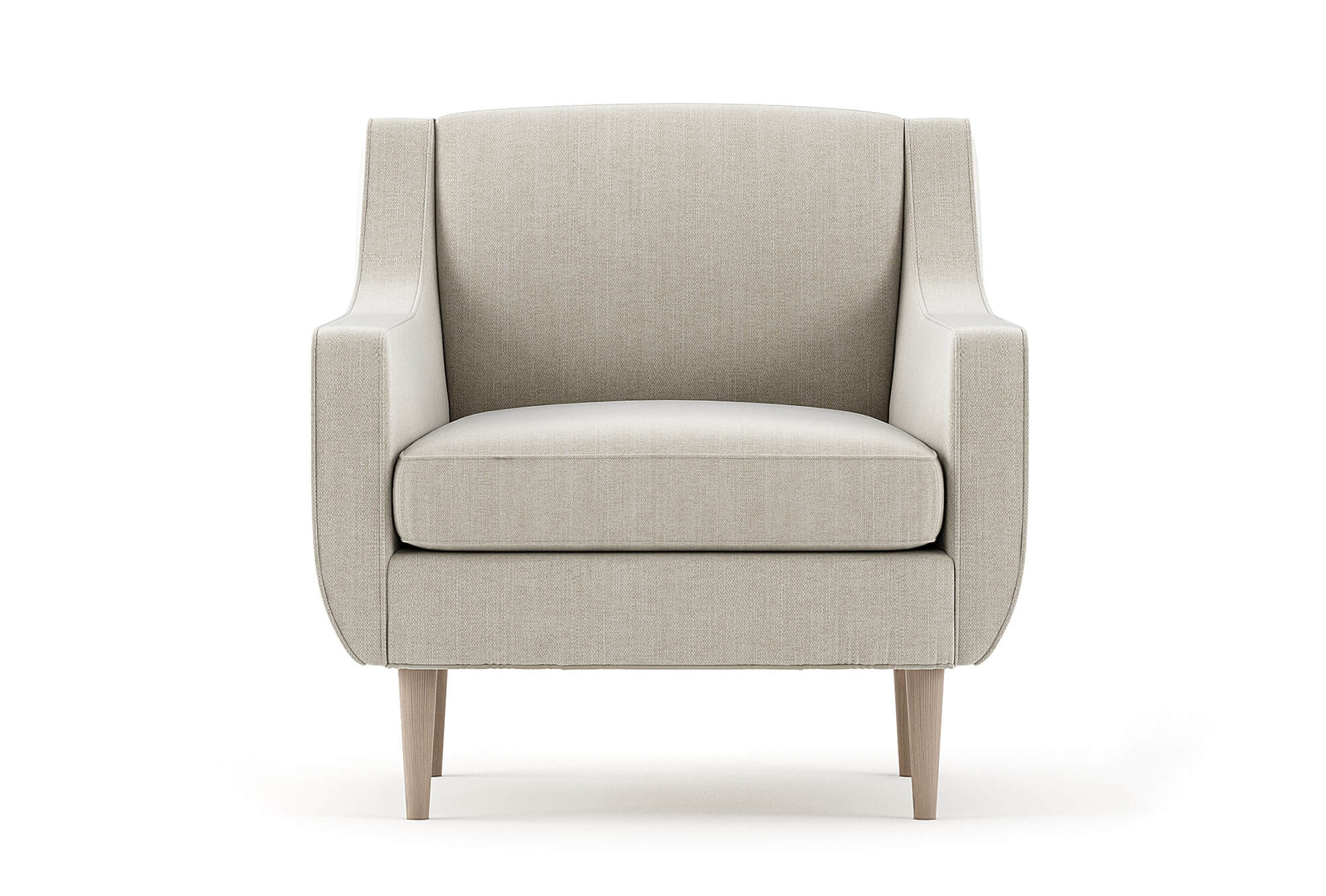 G: Shown in Linara Porridge fabric and Thom Maple legs