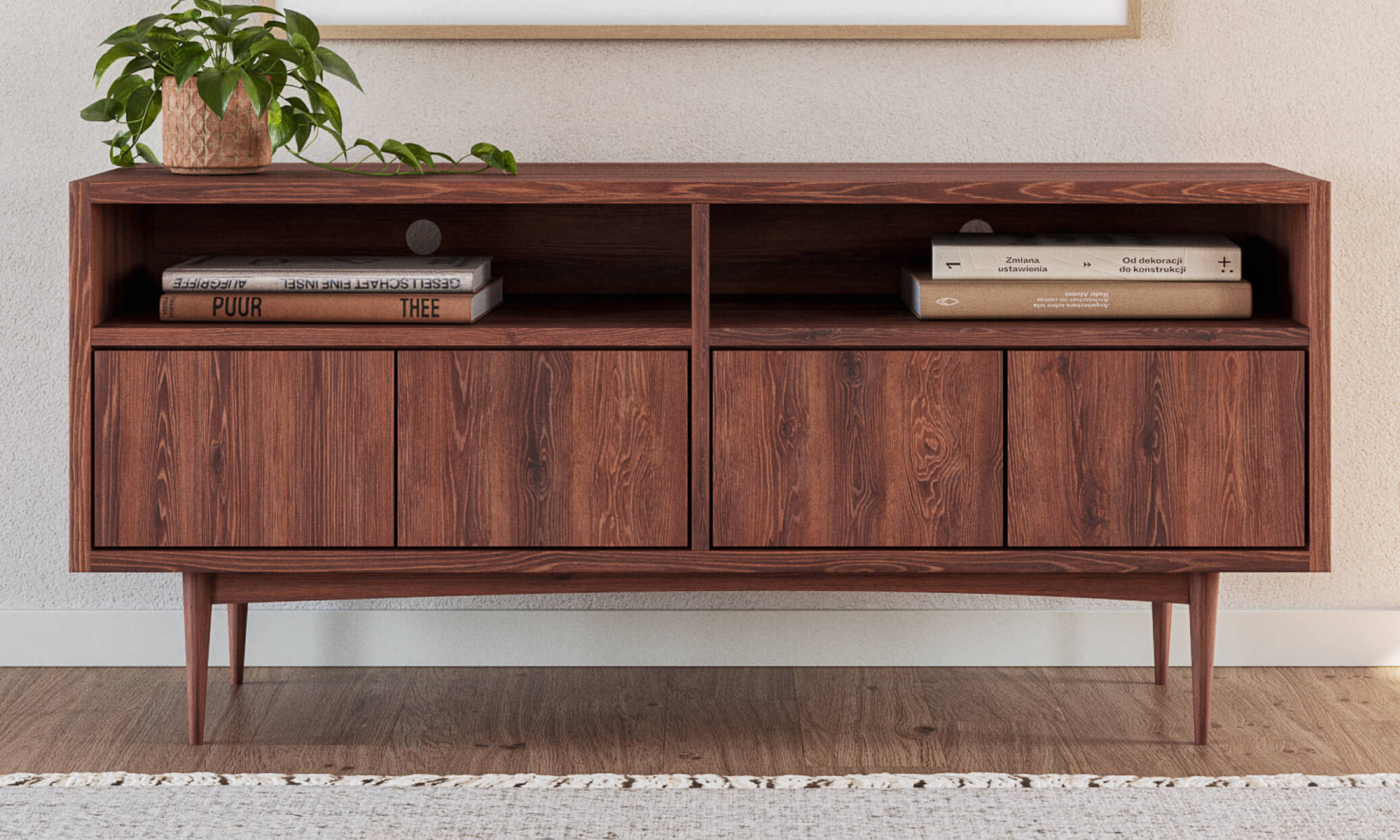 G: Max Media Center shown in Walnut