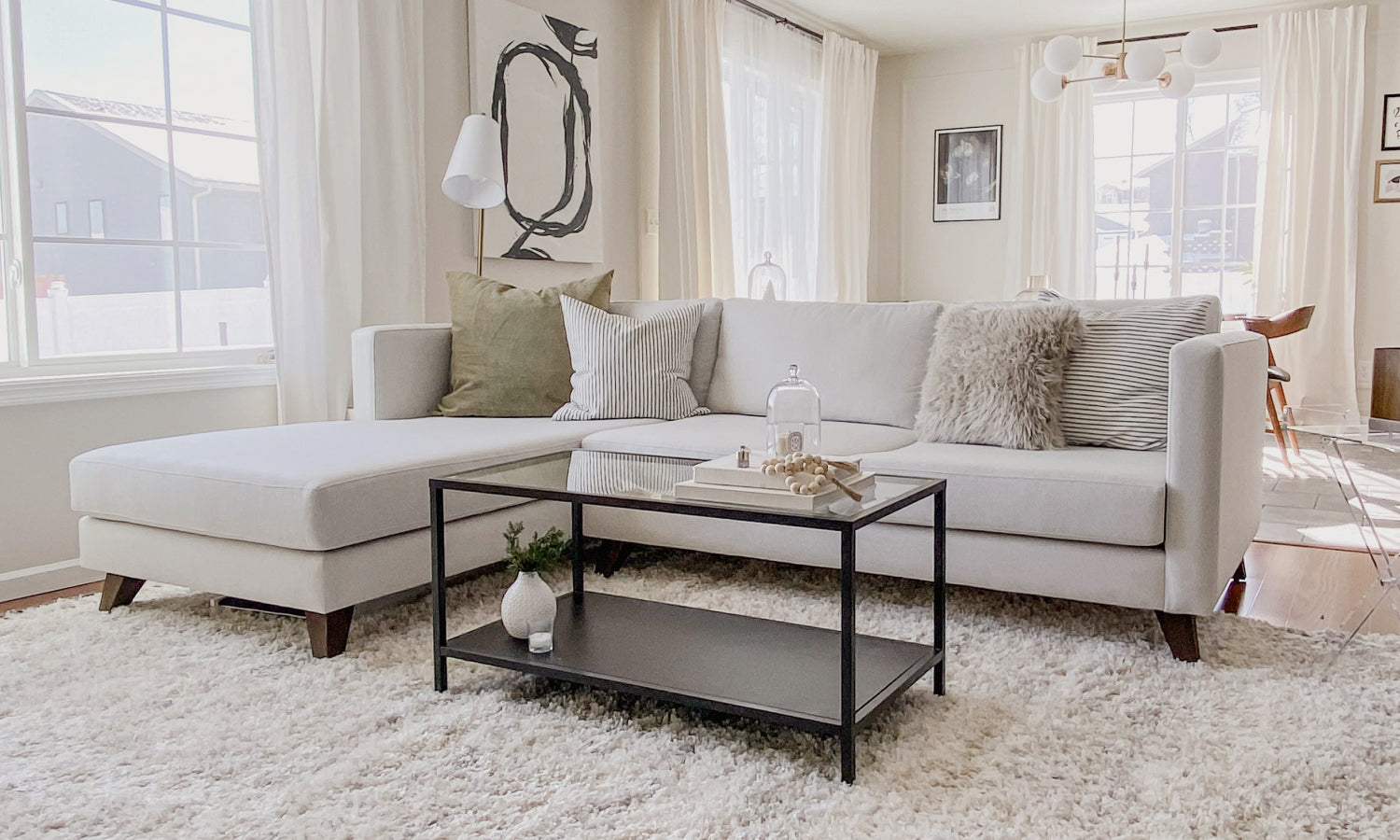 IRL: Mota Chaise Left Sectional in Alpine Oyster fabric and Zavis Cafe legs