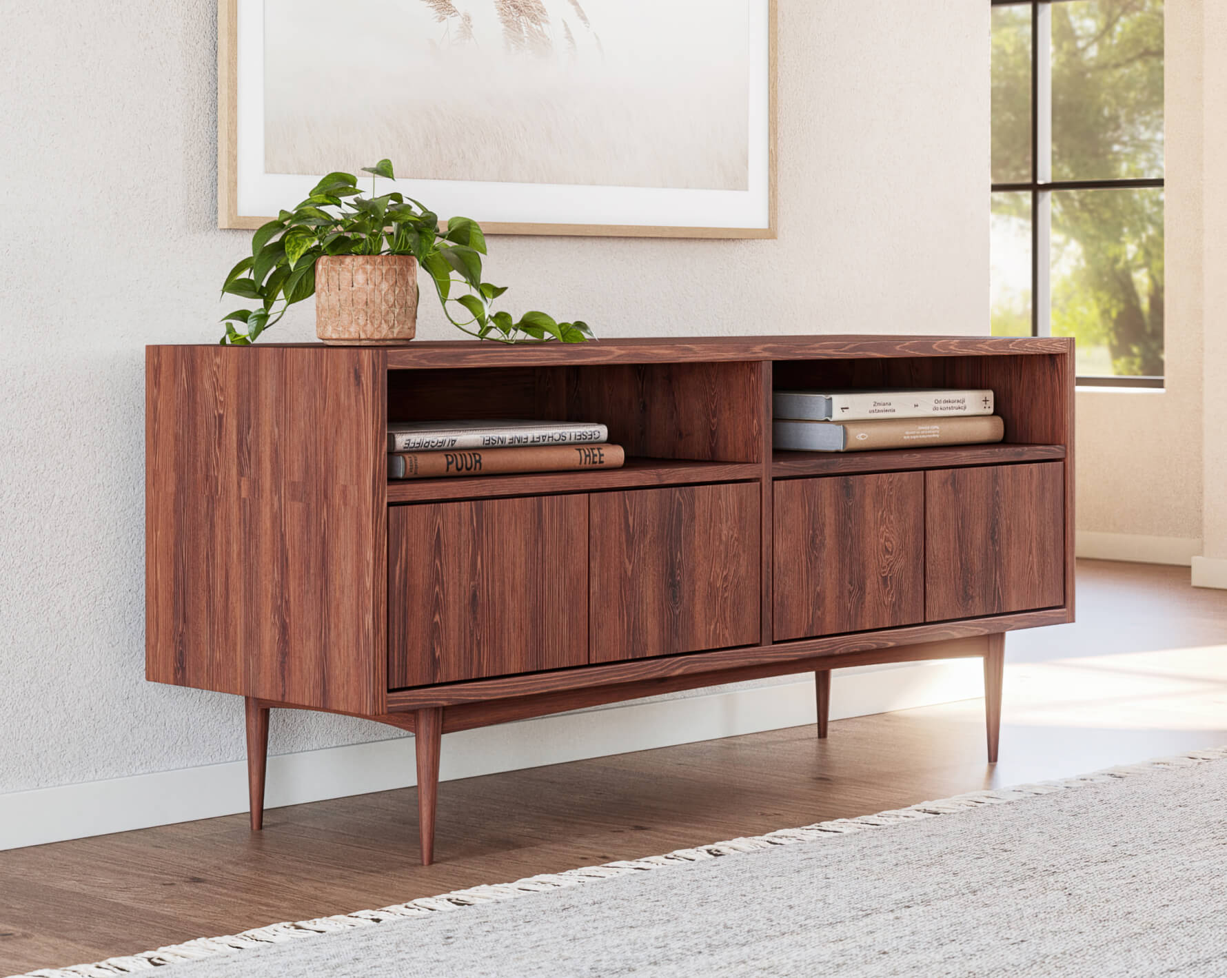 G: Max Media Center shown in Walnut