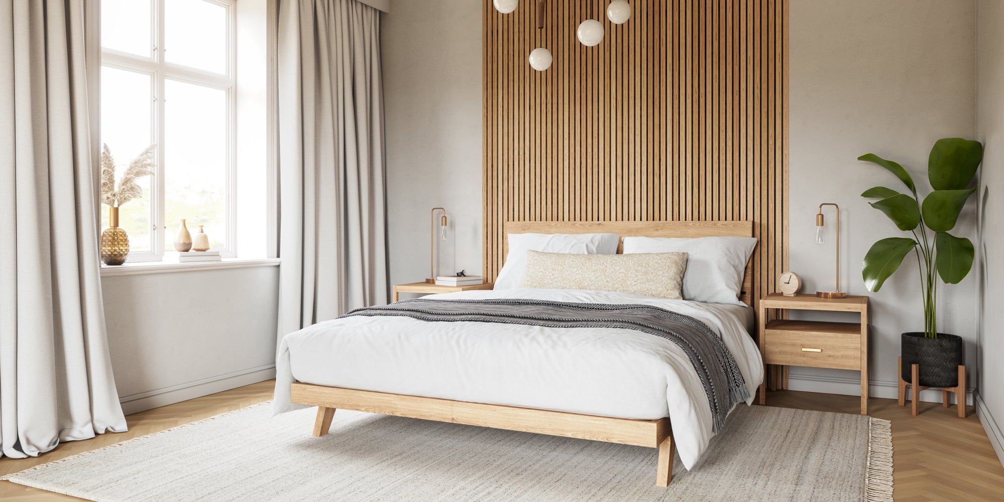 IRL: Queen Palder Bed shown in solid maple with the coordinating Palder Nightstands