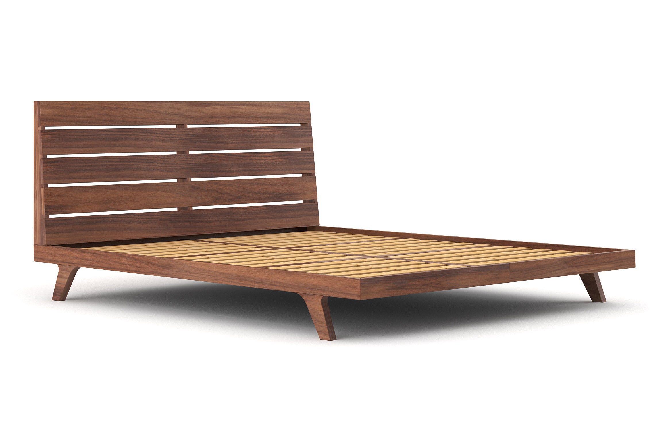 Palder Bed in Walnut from Angle and no mattress