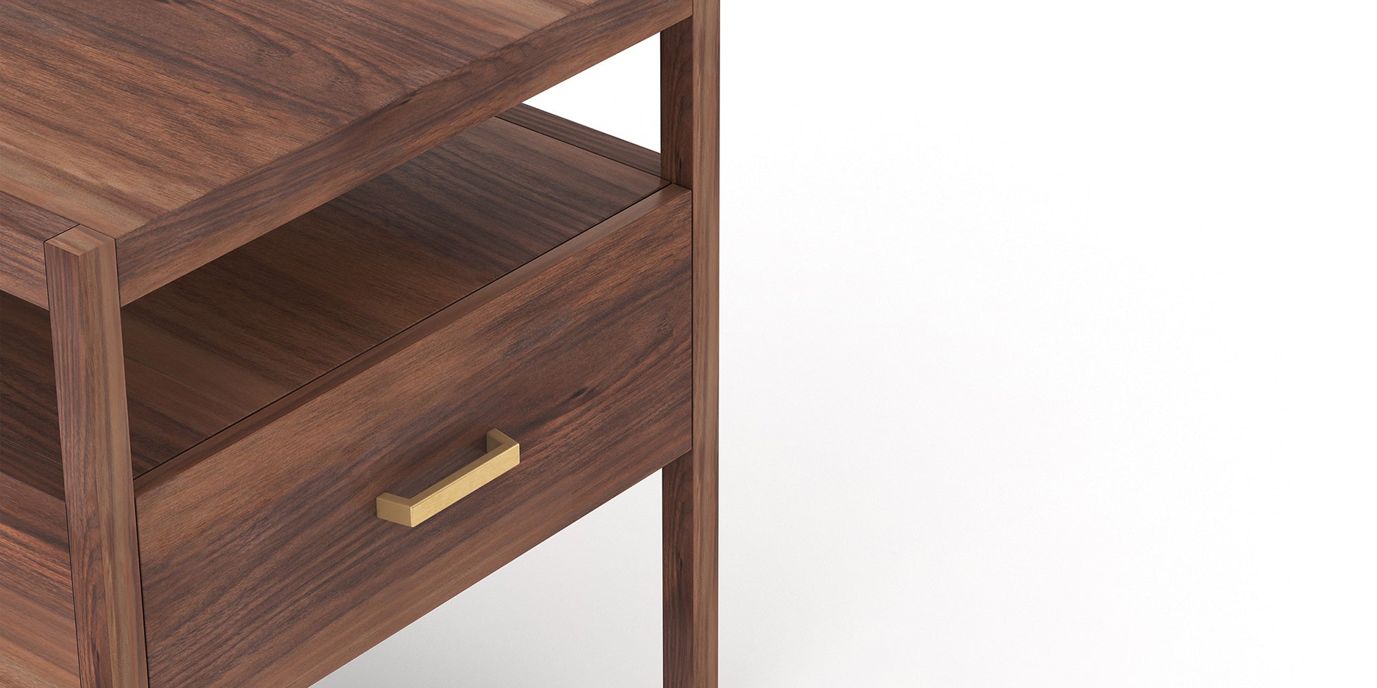 IRL: Shown in solid Walnut highlighting the decorative brass pull