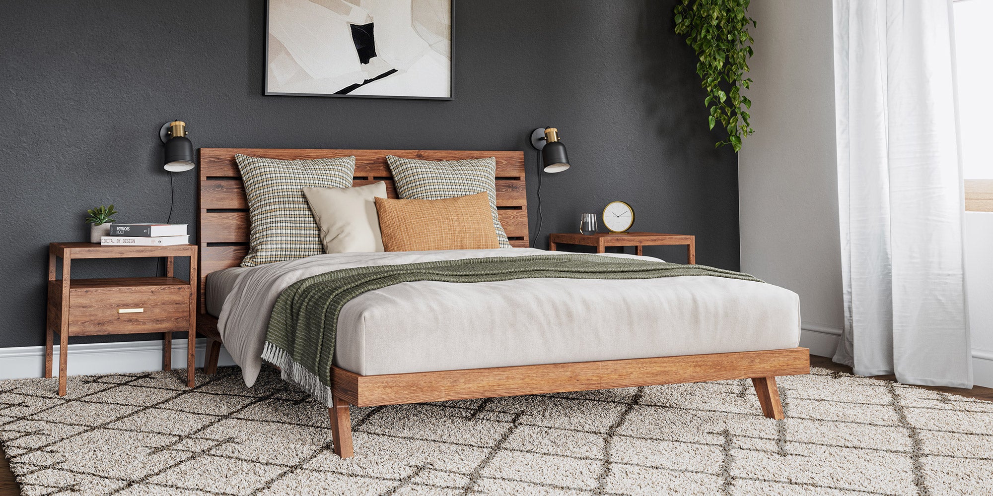 IRL: Queen Palder Bed shown in solid walnut with the coordinating Palder Nightstands