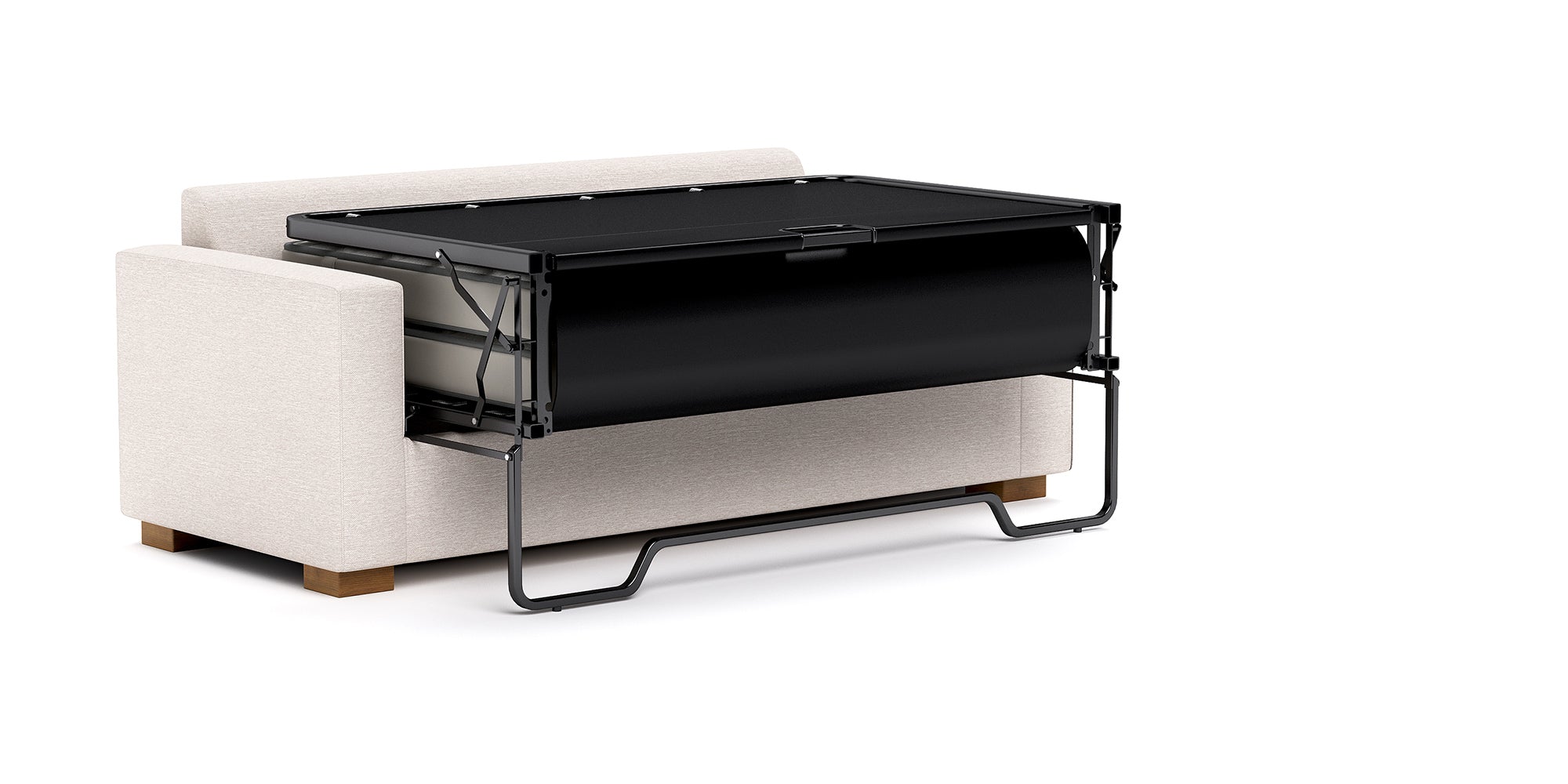 G: Rio Sofa Bed in Queen, shown here in Texture Oyster fabric and Dave Cafe legs.