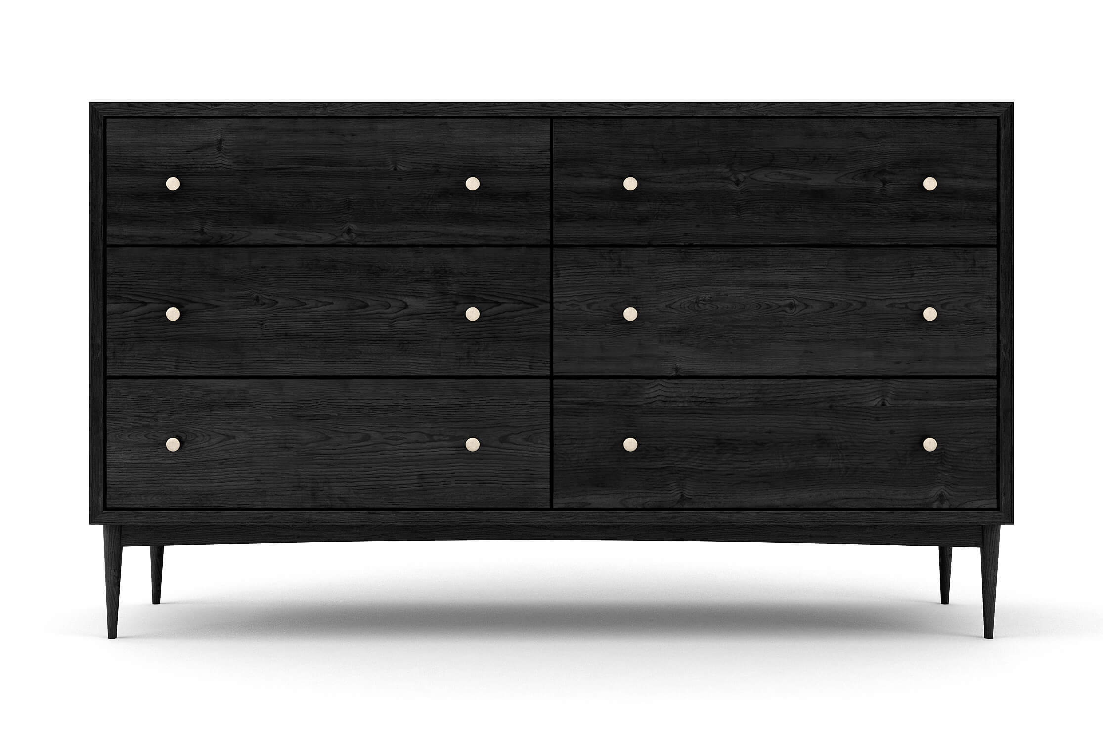 Atten 6-Drawer Dresser shown in Black Oak with Brass Knobs