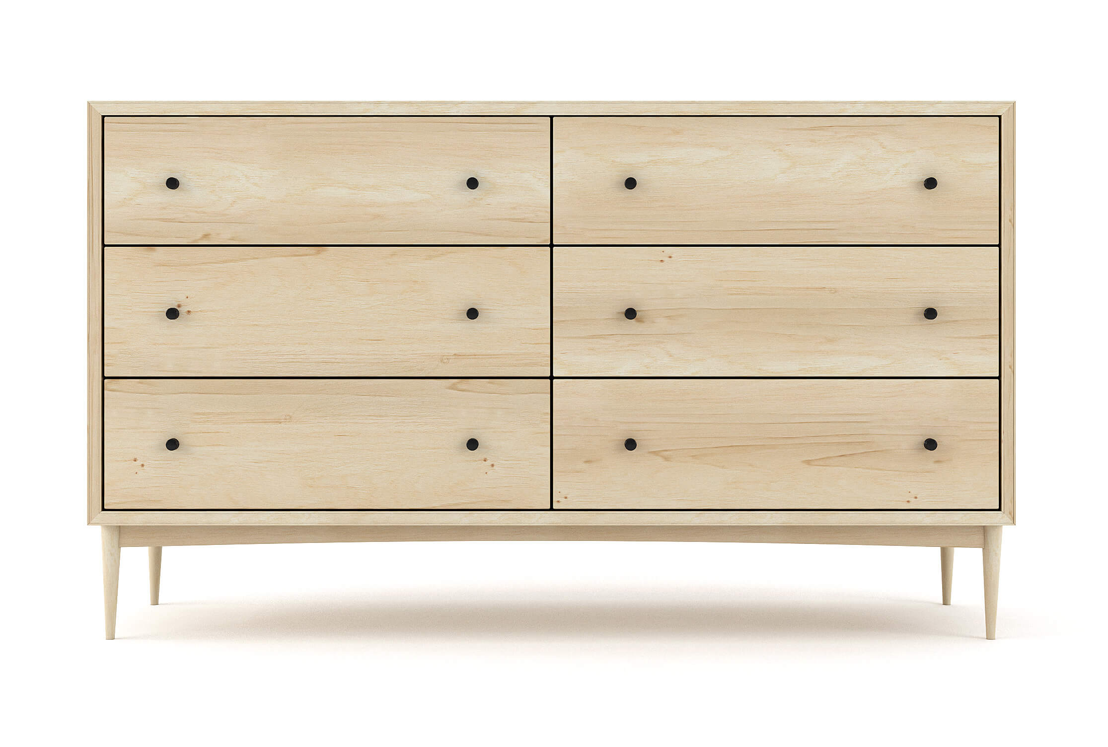 Atten 6-Drawer Dresser shown in Maple with Black Knobs