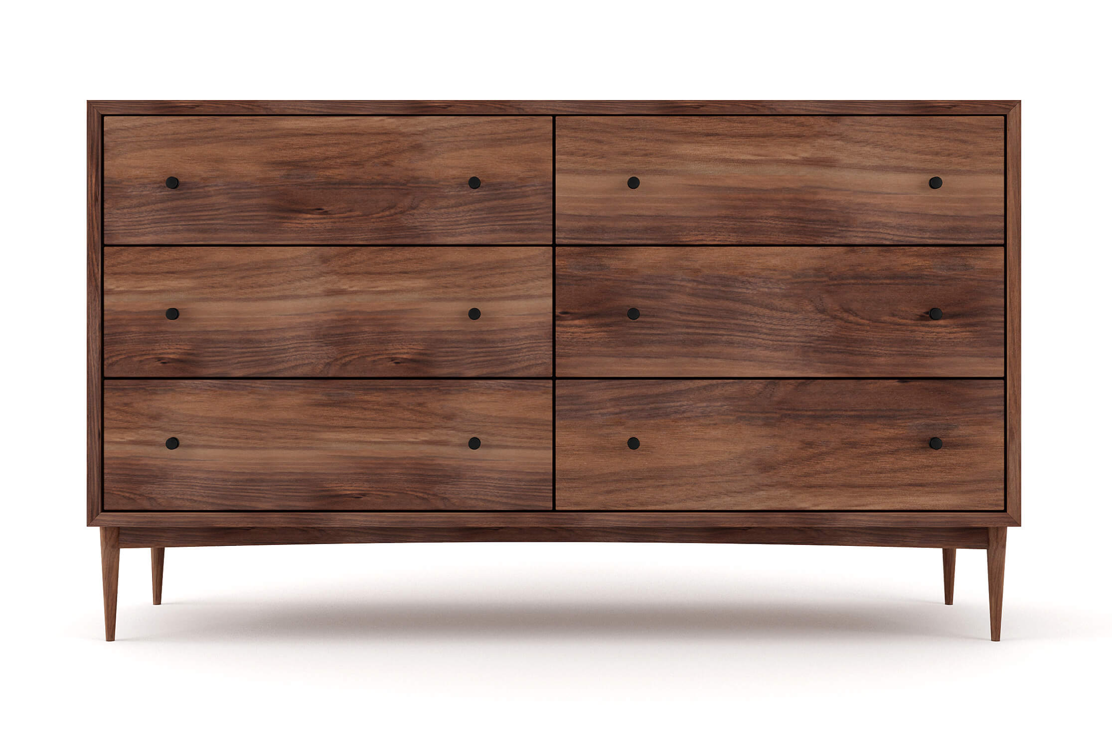 Atten 6-Drawer Dresser shown in Walnut with Black Knobs