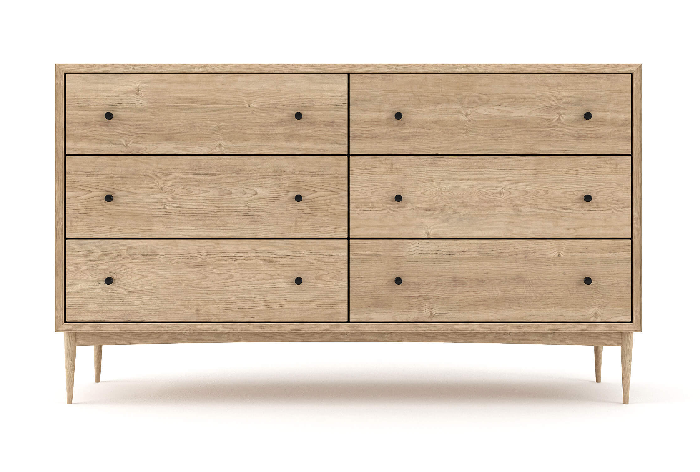 G: Atten 6-Drawer Dresser shown in White Oak with Black Knobs