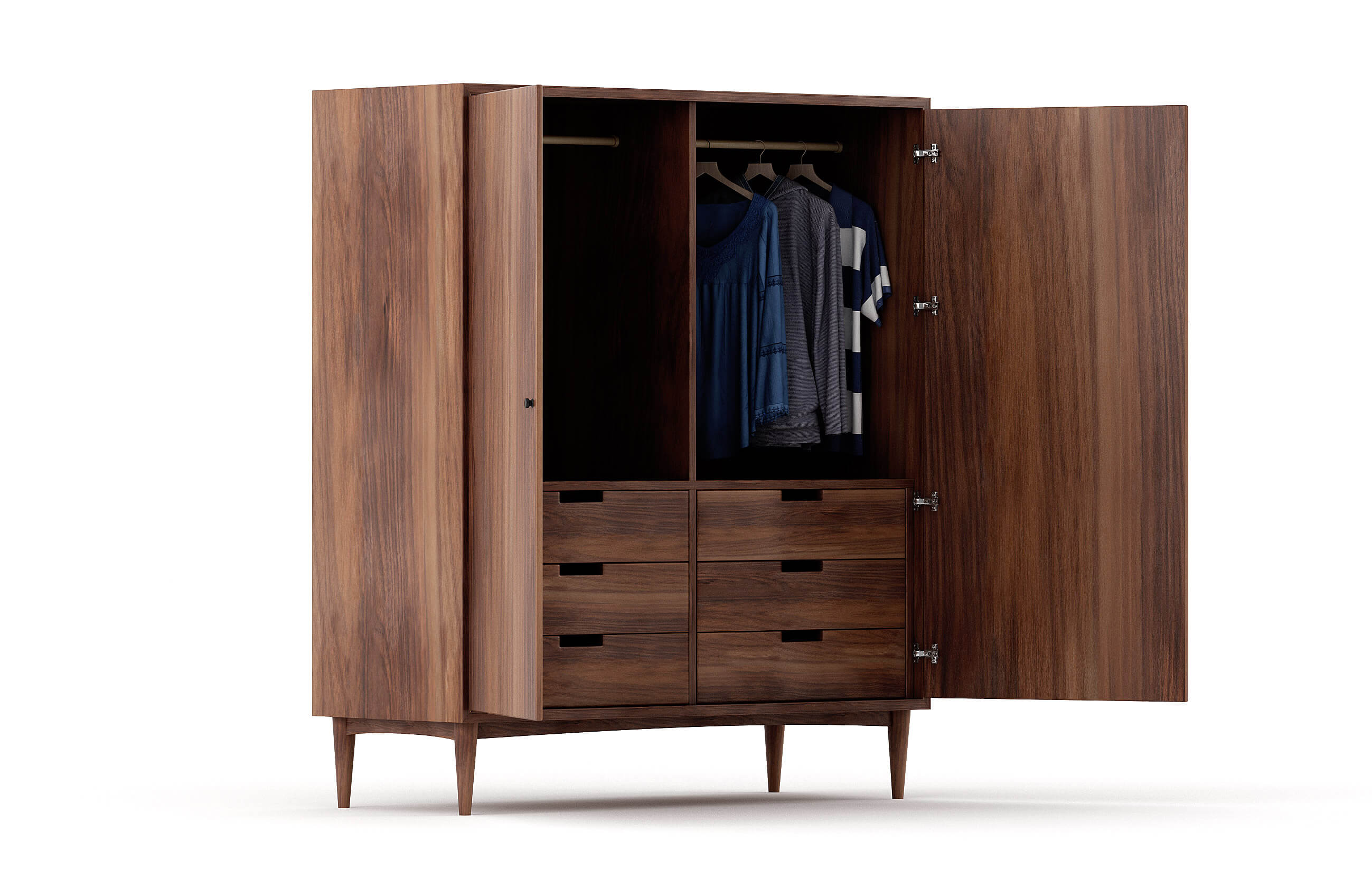 G: Atten Armoire shown in Walnut with Black Knobs