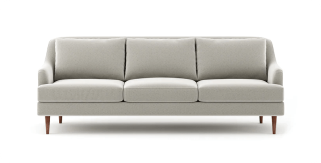 light grey kaydan sofa with walnut legs