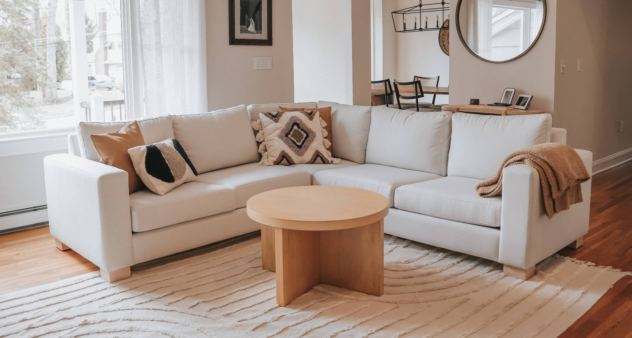 IRL: Rio Corner Sectional 99" x 99", shown here in Texture Oyster fabric with Dave 3"H Maple Legs. Image courtesy of @lizeidelman